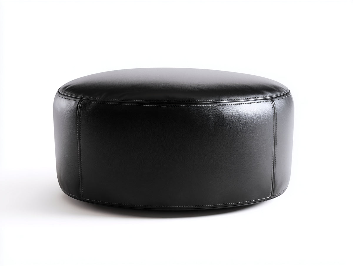 Tabouret bas 96×72×39 cm - noir - revêtement aspect cuir avec assise bombée et finition cousue pour chambre à coucher