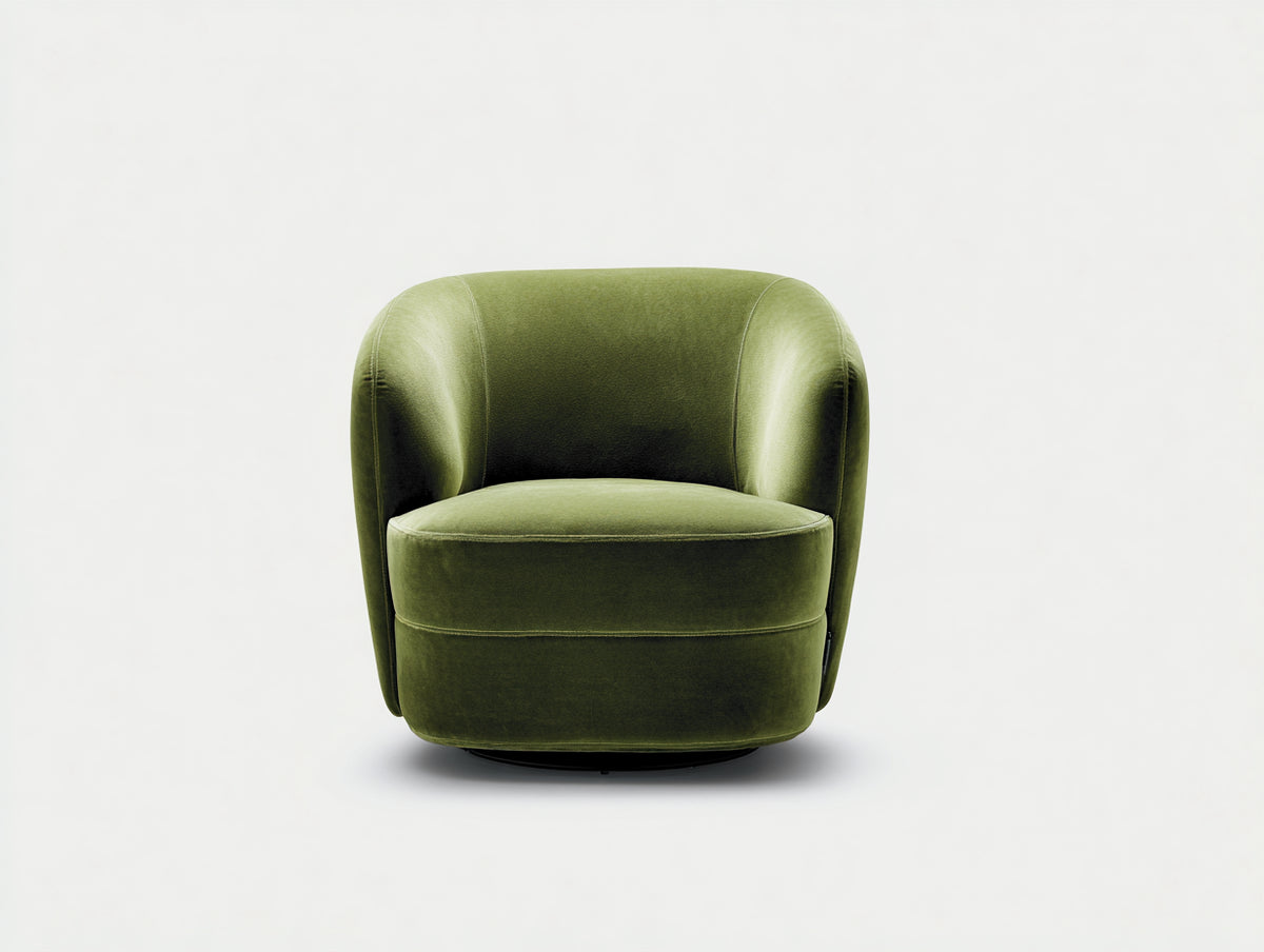 Fauteuil pivotant 84×88×80 cm - velours vert olive - dossier enveloppant et assise épaisse pour salon