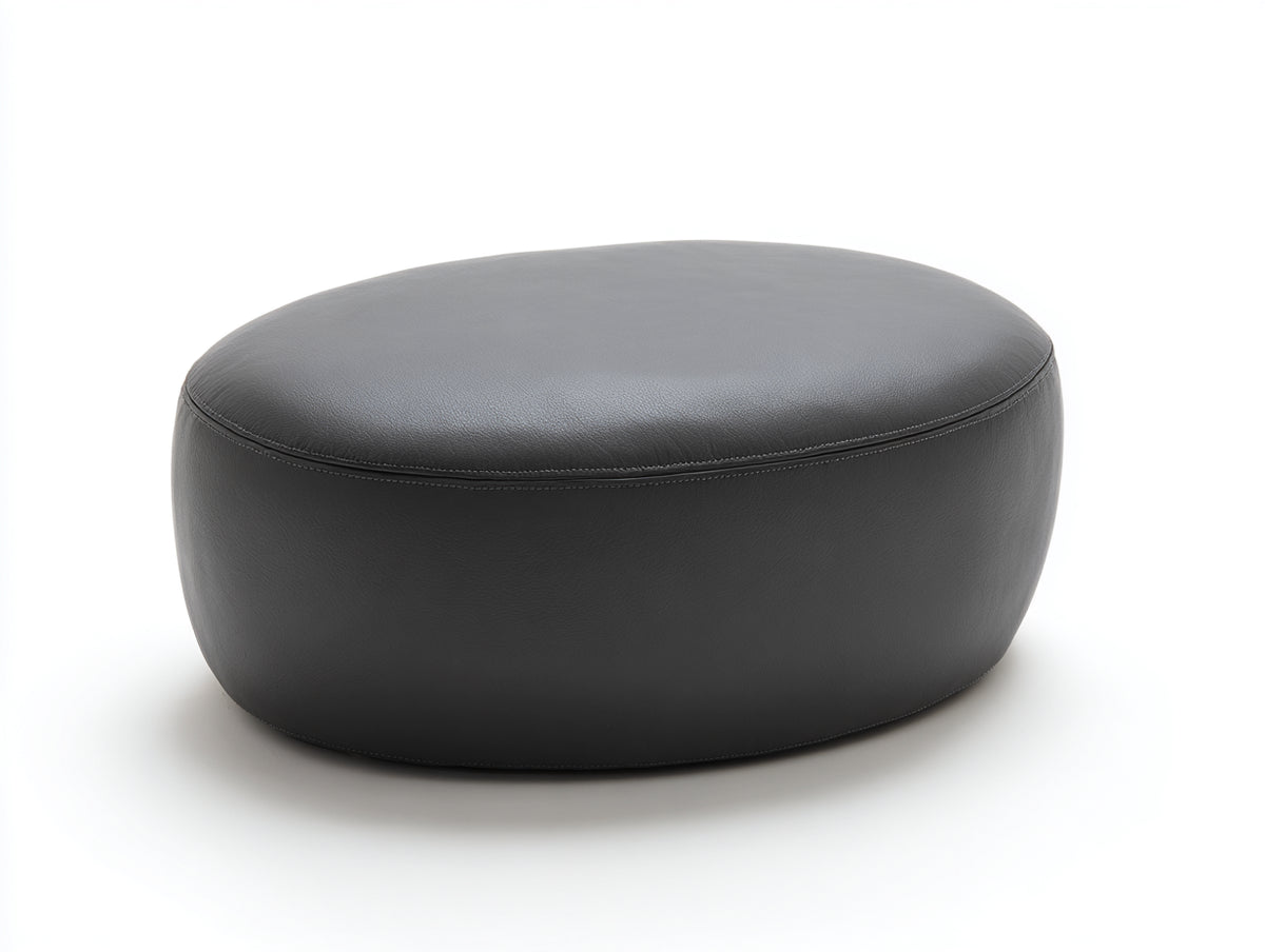 Tabouret ovale 85×60×35 cm - cuir noir grainé - assise basse rembourrée pour chambre à coucher