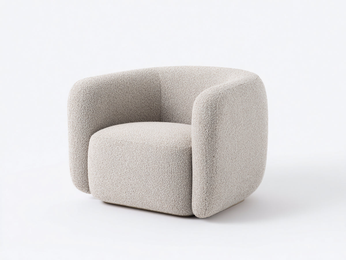 Fauteuil bouclé 82×78×72 cm - beige crème avec dossier enveloppant pour salon