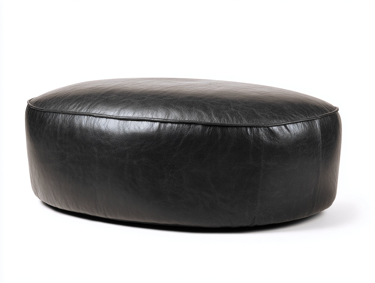 Tabouret ovale capitonné 105×72×36 cm - noir avec revêtement aspect cuir et assise généreuse pour chambre à coucher