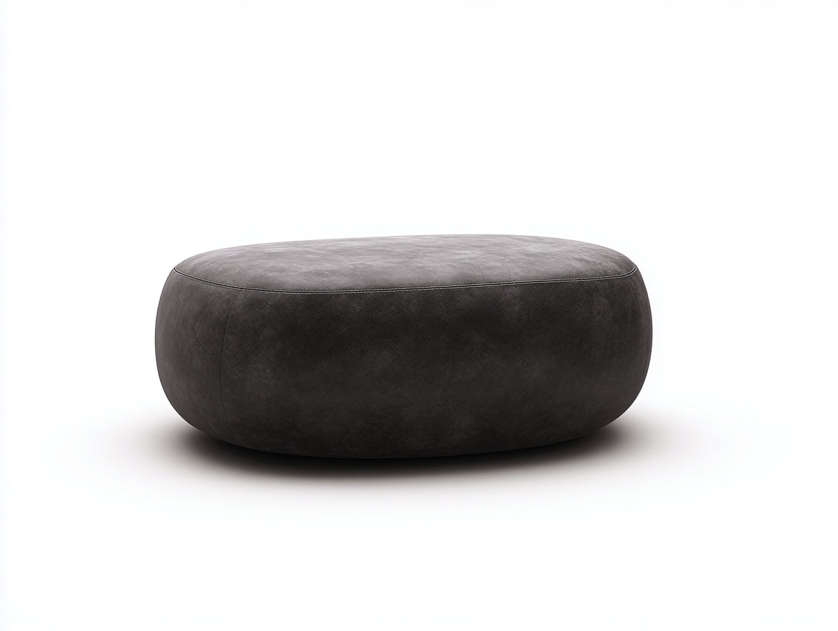 Tabouret ovale 90×65×34 cm - effet daim gris anthracite - forme galbée et base pleine pour chambre à coucher