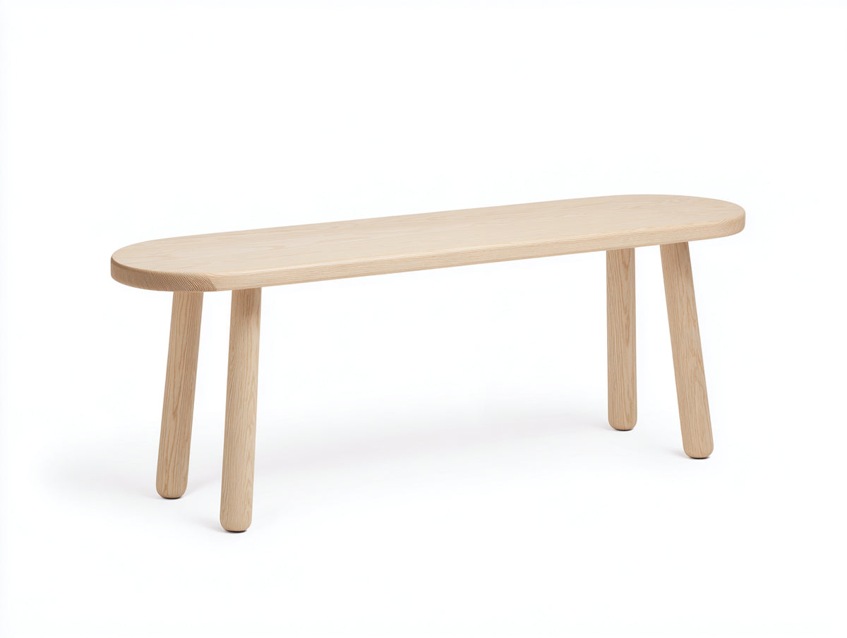 Banc en bois massif 165×40×45 cm - bois clair - assise arrondie et pieds inclinés pour salle à manger