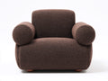 Fauteuil 105×92×82 cm - tissu bouclé marron et pieds en bois - accoudoirs cylindriques pour salon