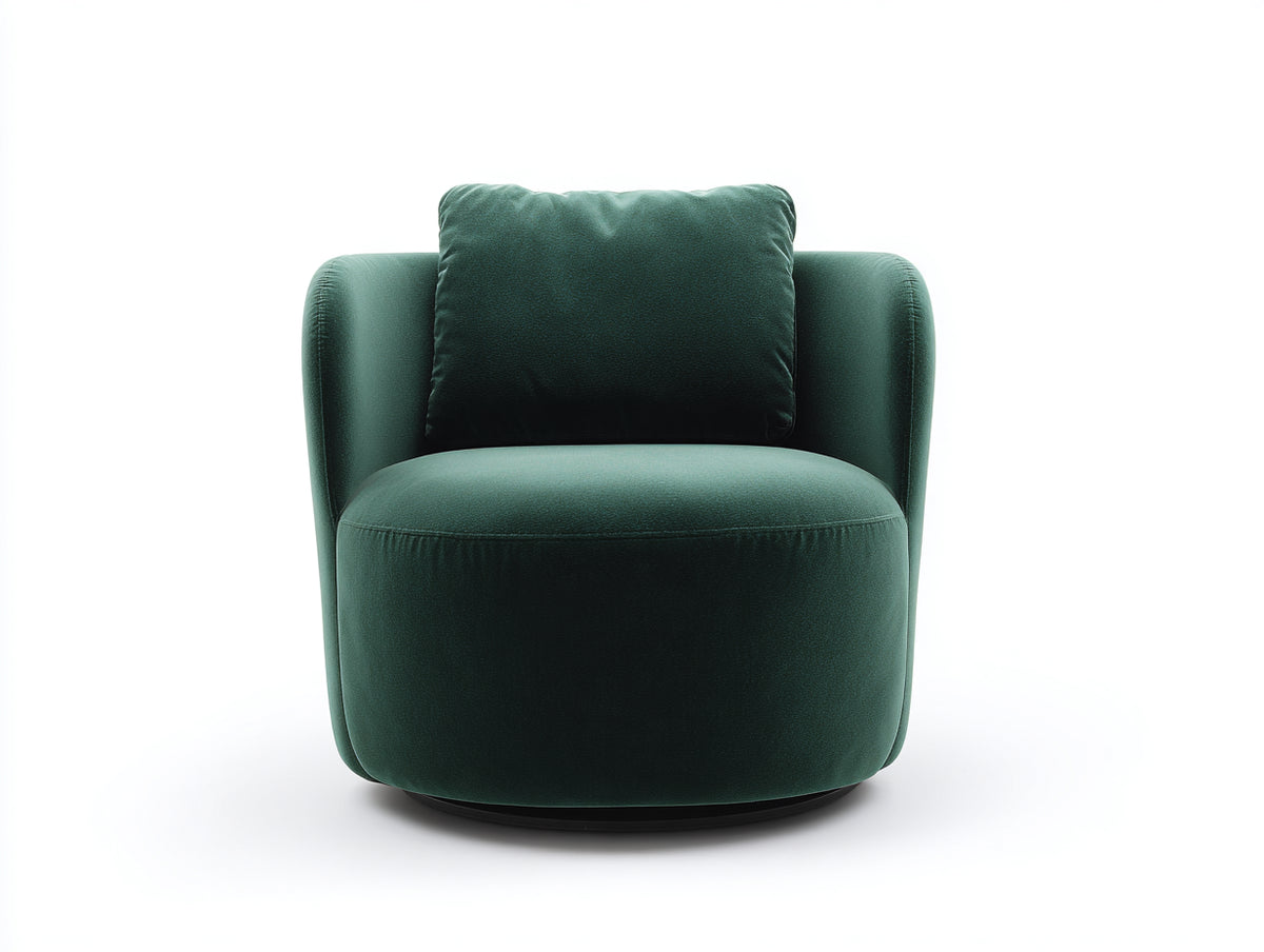 Fauteuil pivotant 90×86×78 cm - velours vert émeraude - forme tonneau et socle noir pour salon