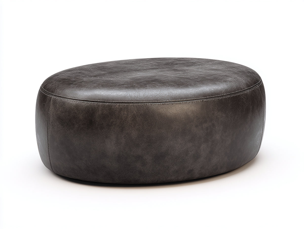 Tabouret ovale rembourré 96×68×34 cm - gris anthracite avec revêtement aspect cuir et silhouette basse pour chambre à coucher