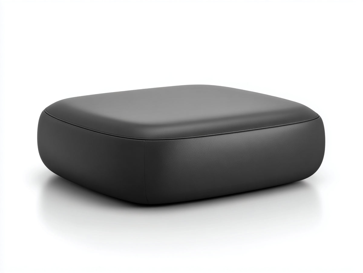 Tabouret carré 82×82×32 cm - cuir noir - forme bombée et base pleine pour chambre à coucher