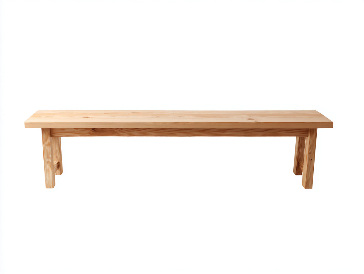 Banc en bois naturel 180×36×44 cm - bois clair avec assise droite et quatre pieds simples pour salle à manger
