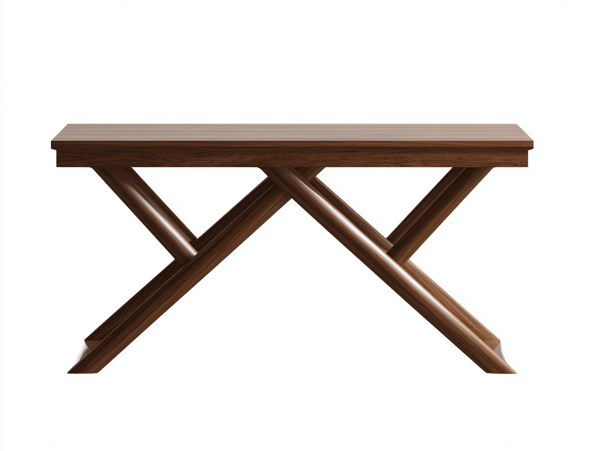 Console 130×38×78 cm - bois finition noyer marron - piètement croisé en X pour chambre à coucher