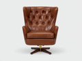 Fauteuil capitonné pivotant 82×88×105 cm - marron cognac avec dossier haut et piètement bois pour salon