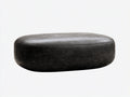 Tabouret 112×68×32 cm - cuir noir patiné - profil ovale allongé pour chambre à coucher