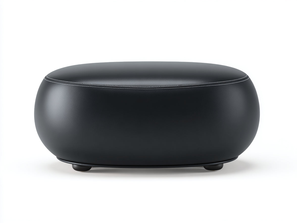 Tabouret rembourré 104×64×41 cm - noir - revêtement aspect cuir et silhouette ovale arrondie pour chambre à coucher