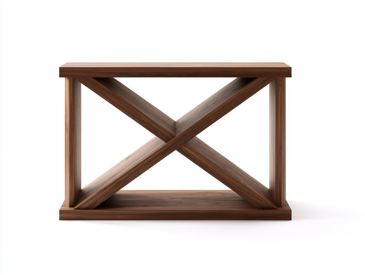 Console 120×38×80 cm - bois finition noyer marron avec croisillons en X - étagère basse pour chambre à coucher