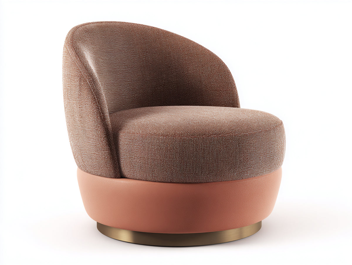 Fauteuil en tissu texturé 80×79×76 cm - brun terracotta avec base circulaire dorée pour salon
