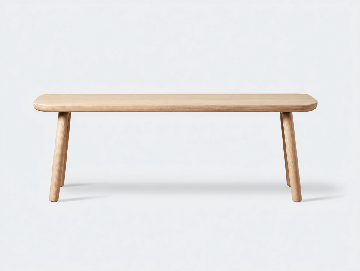Banc en chêne massif 170×39×45 cm - chêne clair - assise galbée et pieds inclinés pour salle à manger