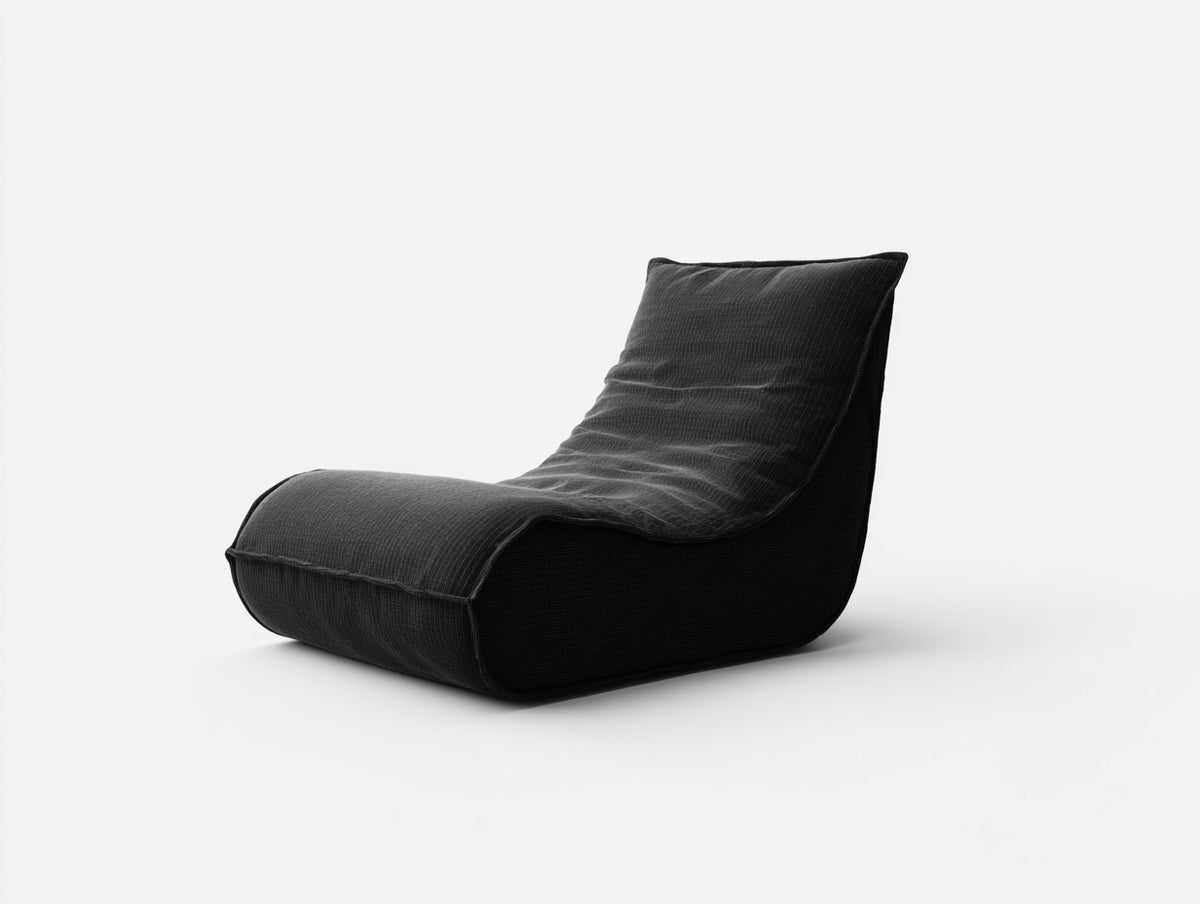 Fauteuil lounge 84×108×88 cm - tissu noir rembourré - assise basse inclinée pour salon