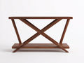 Console 150×38×80 cm - bois noyer acajou - supports croisés au sol et tablette basse pour chambre à coucher