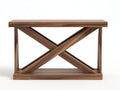 Console 140×38×82 cm - bois noyer brun - cadre ouvert en X avec rangement bas pour chambre à coucher