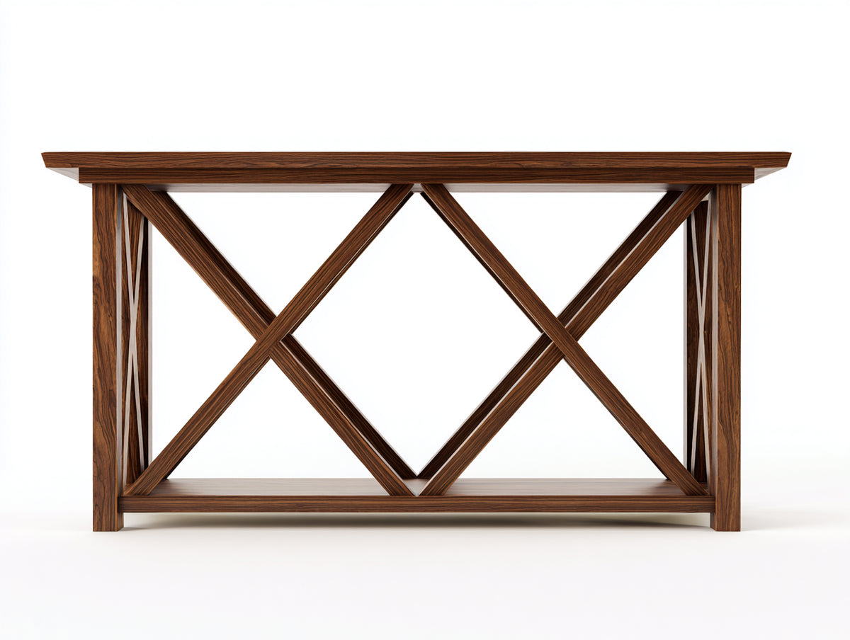 Console en bois 150×40×78 cm - marron foncé avec structure croisée et tablette basse pour chambre à coucher