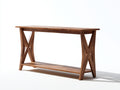 Console 140×40×82 cm - bois finition noyer marron avec piètement en X - tablette inférieure pour chambre à coucher